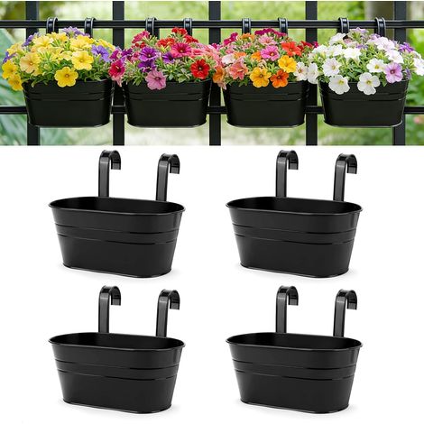 Pots de Fleurs Pots de Fleurs à Suspendre en Fer en Métal Pots de Jardin Jardinières de Balcon Seau en Métal Porte(4 PCS) (Noir) (1/5)
