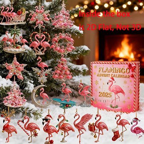 Calendrier de l'Avent de Noël Flamingo, compte à rebours de 24 jours, décorations de sapin de Noël en acrylique, décorations de Noël (1/5)