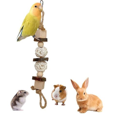 Jouet à suspendre en cage pour perroquets, en bois naturel, pour les dents. (1/4)
