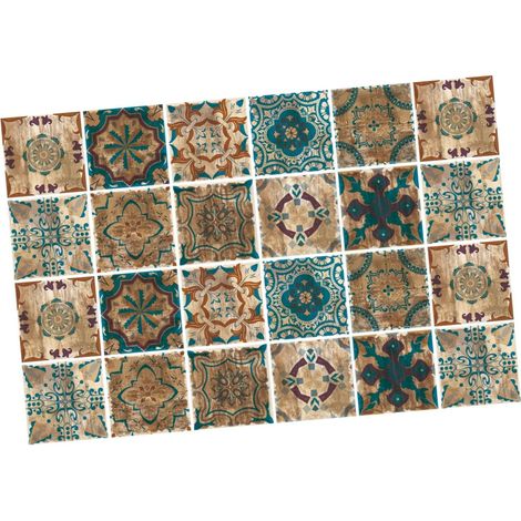Lot de 24 Autocollants Muraux en PVC pour Carrelage Rétro, Auto-Adhésifs, Résistants à L'Huile, Décor Mural Cuisine et Salle de Bain, Dimensions 15X15 CM (1/5)