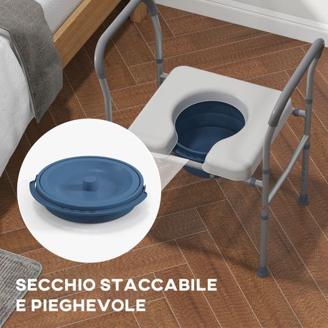 Chaise WC 4-en-1 réglable en hauteur grise, avec accoudoirs rembourrés, pour personnes âgées et à mobilité réduite. (1/5)