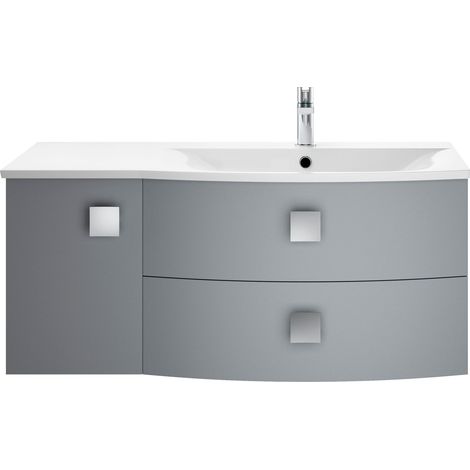 Gentleshaw Contemporary 1 Door 2 Drawer Right-Hand Wall Hung Vanity Unit with Curved Basin, Dove Grey, 1000mm