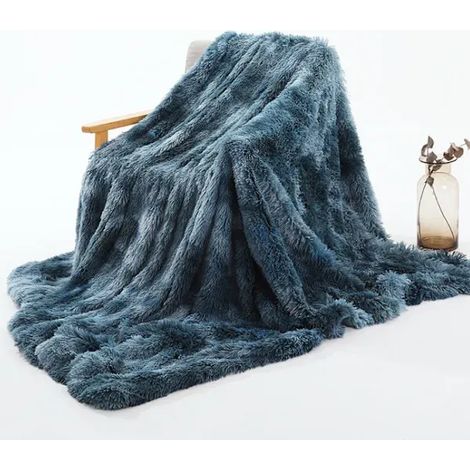 Couverture shaggy légère double couche à poils longs, bleue, XL (1/4)