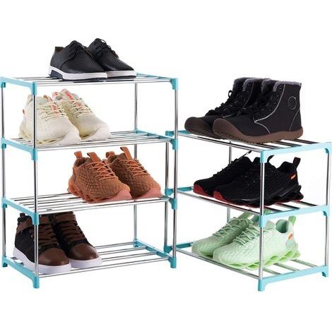 4-stöckiges, stapelbares Schuhregal, leicht, für Eingangsbereich, Flur und Kleiderschrank (Blau) (1/4)