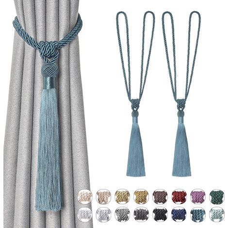 Lot de 2 embrasses de rideaux, corde tressée polyester, pompons faits main, style européen, pour salon chambre bureau