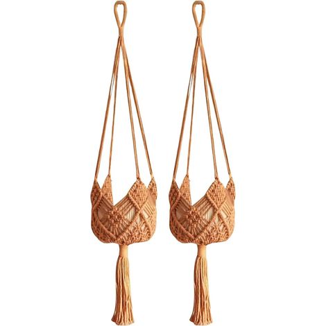 Lot de 2 supports de plantes en macramé à suspendre pour panier de fleurs Suspension en macramé pour l'appartement, le salon, la maison, le jardin, le balcon, la cour, le plafond, le mur (1/5)