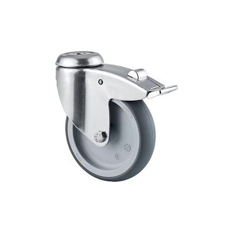 Roulette pivotante à blocage chape acier inoxydable fixation à œil pour collectivités, diamètre 100 mm, charge 80 kg, type 7477 - Tente