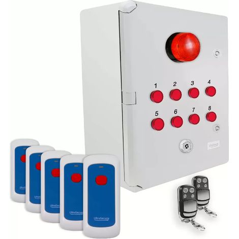 Système d'identification d'alerte sans-fil 900m - 5 boutons / Sirène / Flash / LEDs / Télécommandes d'arrêt (DA600+)