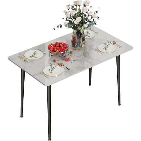Tavolo da Pranzo Effetto Marmo Pietra Sinterizzata Bianco Rettangolare 120x70x76cm (1/5)