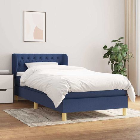 Cama box spring con colchón tela azul 80x200 cm (1/5)