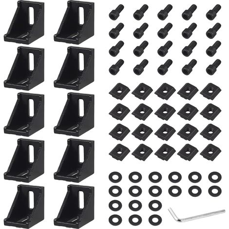 10 pièces Equerres de Fixation 3030 Séries pour Profilé à Rainure de 8mm Corniere Raccord en Aluminium Support Joint à Angle Droit Connecteur d'Angle avec Boulons de Fixation M612mm (1/5)