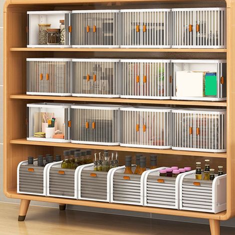 [Boîte de Rangement Desktop] avec Porte Roulante 2 Way Foldable Stackable - Organisateur Polyvalent pour Makeup, Bureau ou Kitchen - Capacité Ample en Plastique - 1 PCS (26.8x16.3x18.2cm) (1/5)