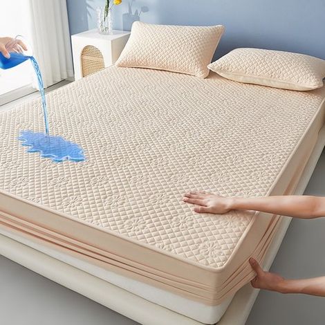 Funda colchón + 2 fundas almohada, capa TPU impermeable transpirable, colchones hasta 28 cm grosor, caqui, 90 x 200 cm + almohada 48 x 74 cm (1/5)