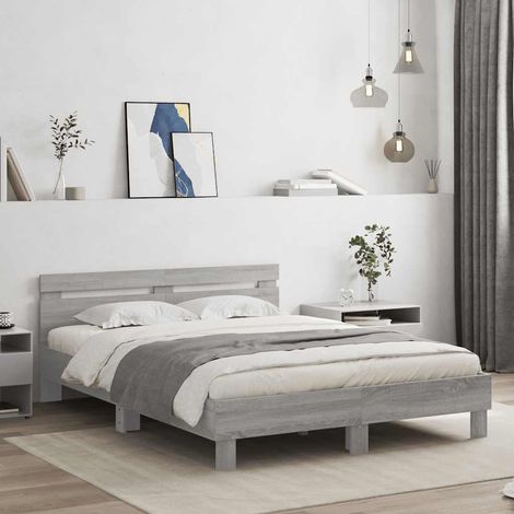Cadre de lit 140 x 190 cm avec tête de lit et sommier à lattes, bois d’ingénierie, sonoma gris, 37.38kg - PANGIVO (1/5)
