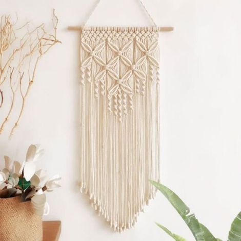 Tenture Murale Macramé - Tapisserie Main Tissée - Décoration Murale Boho - Blanc - 1 Pièce (1/4)