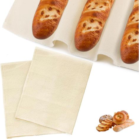 Tissu en lin pour la cuisson du pain - 2 pièces - 75 x 45 cm - Tissu de boulangerie de qualité supérieure, réutilisable - Résistant à la mie pour baguettes, pain au levain et pain artisanal (1/5)