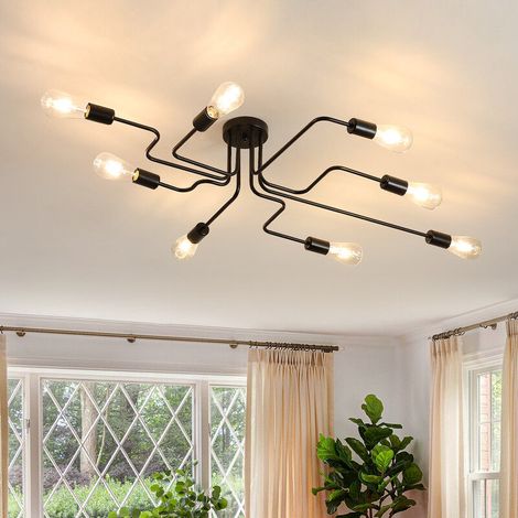 Plafonnier industriel 8 lumières – Lustre Sputnik vintage en métal E27 – Longueur 120 cm pour salon, cuisine, salle à manger, bar, café (1/5)