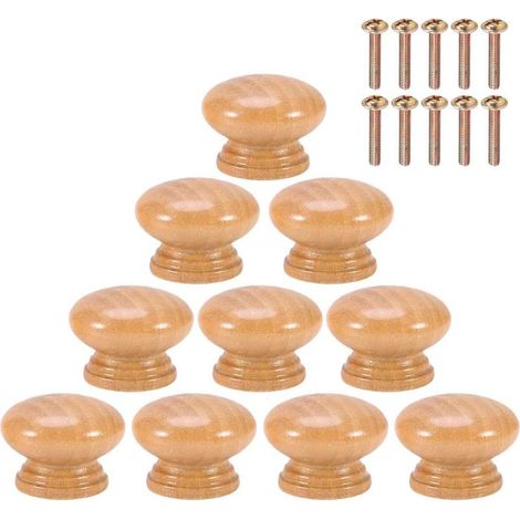 10 Stück runde Pilz-Schrankknöpfe aus Naturholz mit Schrauben S/M/L (33 mm) (1/5)