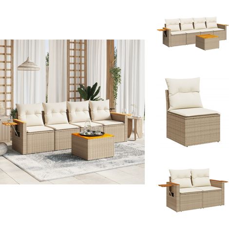 Salon de jardin avec coussins 5 pcs beige résine tressée - Ensemble Salon De Jardin - Meuble Extérieur - Jardin Design - Mobilier De Jardin - Chaise Longue (1/5)