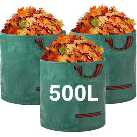 Gartenabfallsäcke – 3er-Set, 500 Liter, mit Griffen – faltbar, zur Aufbewahrung von Laub, Abfall und Müll. (1/5)