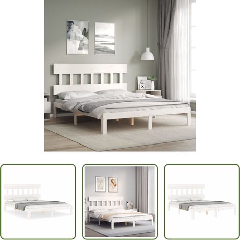 Sommeil -  Cadre de lit sans matelas blanc 160x200 cm bois de pin massif (1/5)