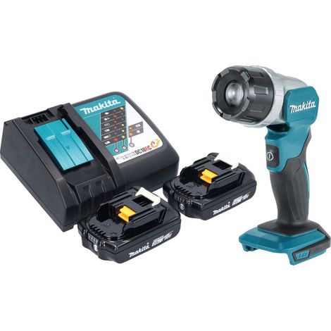 Makita DML 808 RA Lámpara de mano sin cable 14,4 / 18 V 190 lm LED + 2x batería recargable 2,0 Ah + cargador