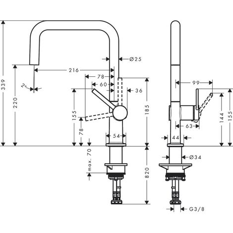 Hansgrohe 72806340 Mitigeur d'évier U 220 Talis M54