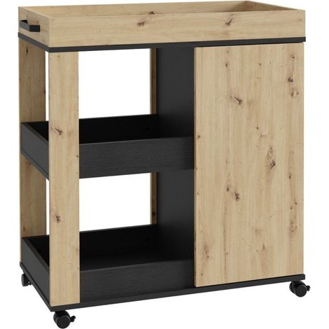 Home Heavenly® - Mueble bar RONY. Carrito para bebidas con estantes y puertas a ambos lados. 78x88x42 cm. Color: Roble-Negro (1/5)