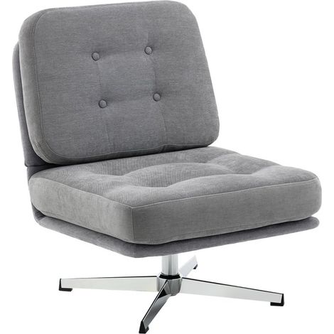 Fauteuil pivotant confortable en chenille gris clair. Large assise avec coussin ressort, pieds métalliques, idéal pour la lecture et la détente