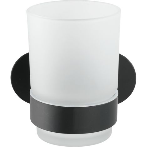 WENKO Turbo-Loc® Edelstahl Zahnputzbecherhalter Uno Orea Black Matt, Zahnbürstenhalter, Befestigen ohne bohren, Schwarz, Edelstahl rostfrei schwarz (1/5)