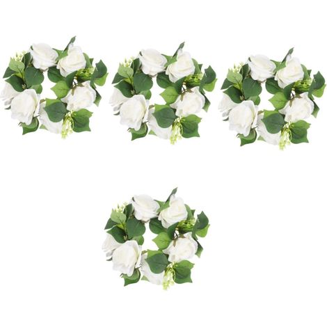 4pièces Couronne De Bougie Artificielle Fleurs Roses pour Décoration De Table De Mariage Élégante Centre De Table pour Fête Et Décor De Maison (1/5)