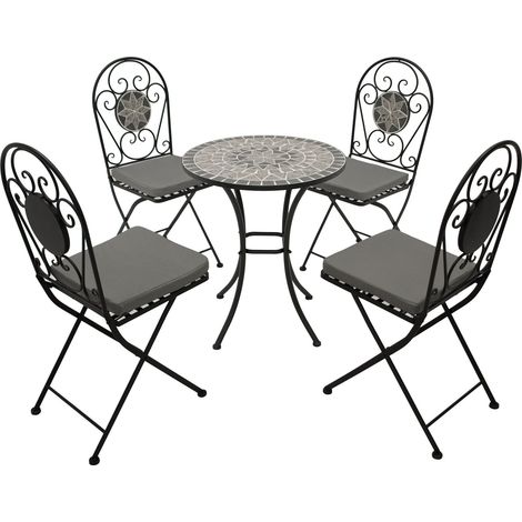 Bistroset SIENA 5-teilig, Eisen schwarz + Mosaik grau/weiss (1/5)