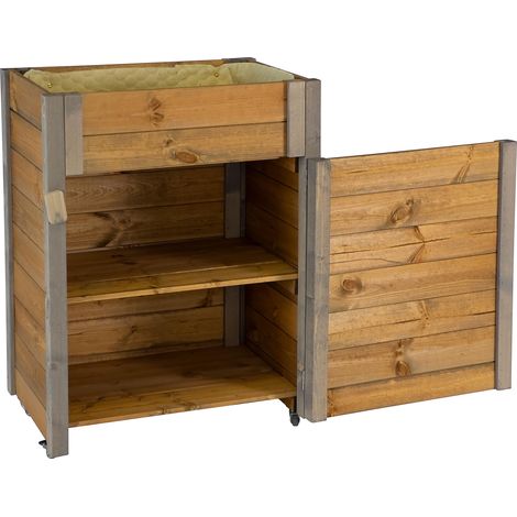 Armoire de jardin à roulettes avec jardinière et laine de mouton Taille L 60 x 40 x 80 cm Gris/marron
