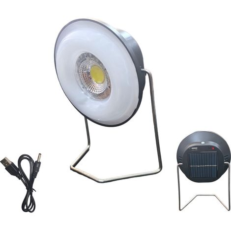 FARETTO LED TONDO ENERGIA PANNELLO SOLARE PORTATILE RICARICABILE USB CAMPEGGIO