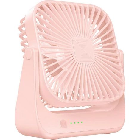Ventilateur de bureau à 4 vitesses, flux d'air plus puissant, petit ventilateur portable, rechargeable et silencieux, idéal pour la maison et le bureau (rose). (1/5)