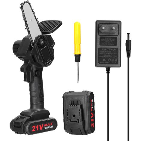 Scie d'élagage électrique portable et compacte avec batterie lithium rechargeable 21 V 500 W (10 cm), moteur à balais, outil de travail du bois à une main pour jardin et verger (1/5)