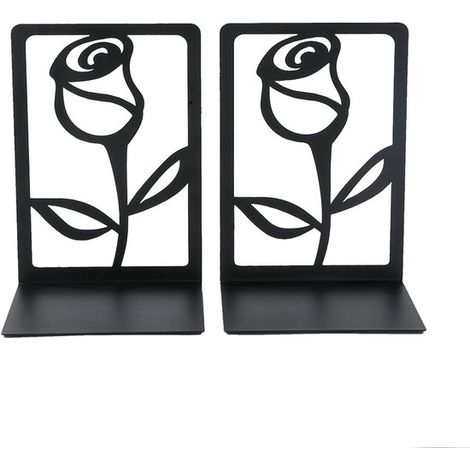 Coppia di fermalibri in metallo, 9 × 12 × 17,5 cm, con motivo a rose. Fermalibri robusti con venature botaniche. Fermalibri decorativi per casa/ufficio. Colore nero. (1/5)