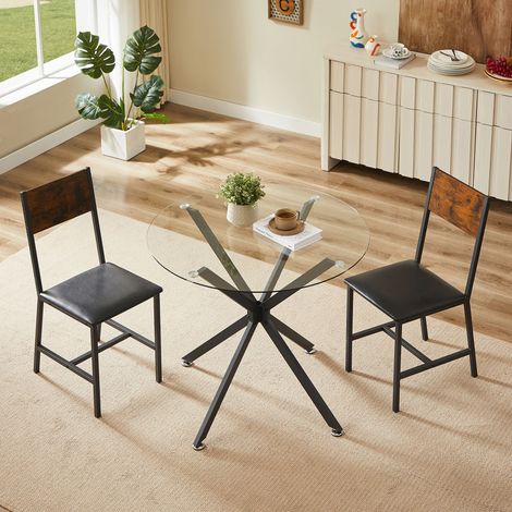 Table ronde en verre trempé 80cm, piètement métal stable, pour 1 à 4 personnes, gain de place pour cuisine ou salle à manger, plateau transparent et résistant (1/5)