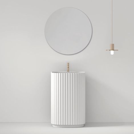 Lavabo Freestanding Reid 50 cm Bianco Specchio Tondo - Meda (1/4)