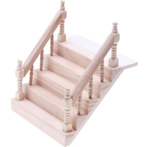 Escalier pour maison de poupée en bois monobloc à l'échelle 1:12 - Accessoire miniature à monter soi-même - ALURRA (1/5)