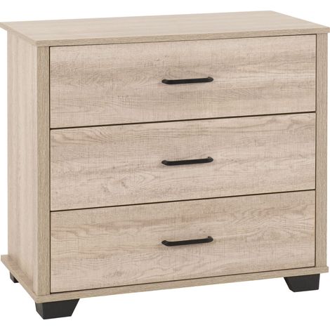 Oliver 3 Drawer Chest - L40 x W80 x H72 cm - Light Oak Effect (1/5)