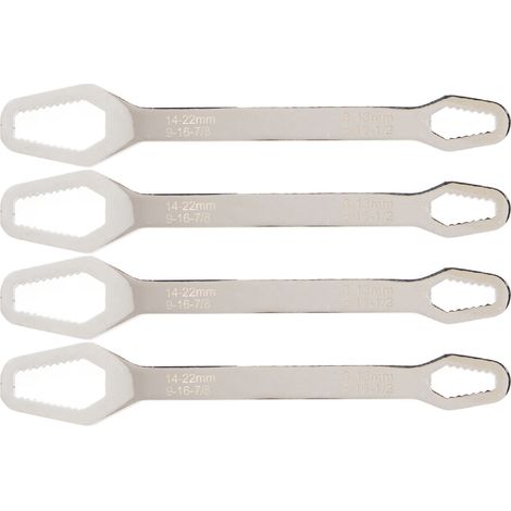 Clés à serrage automatique (lot de 4) : 8 à 13 mm et 14 à 22 mm, acier 60 HRC, double extrémité, longueur 23 cm (9,1 po), universelles, pour usage domestique et industriel, couleur argent. (1/5)