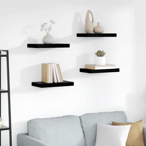 Schweberegale 4 Stk. Hochglanz-Schwarz 40x23x3,8 cm MDF