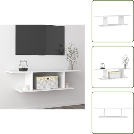 Meuble TV mural Blanc 103x30x26,5 cm - Meuble Tv Mural - Meuble Tv Suspendu - Meuble Tv Blanc - Rangement Tv - Support Tv (1/5)