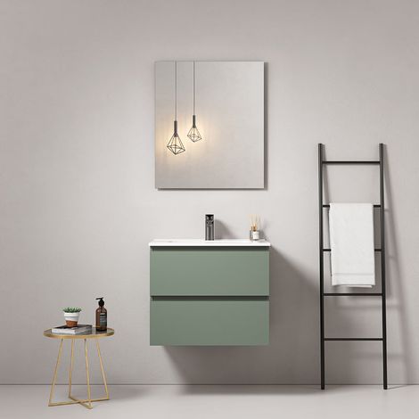 Mobile bagno sospeso 60 cm Verde Salvia Lavabo in Ceramica Specchio Quadro - Fiji Paint (1/5)