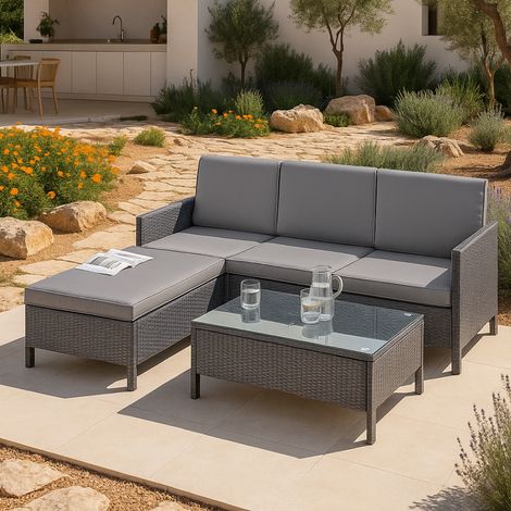 Gartenmöbelset Murcia Rattan 3-tlg. Dunkelgrau/Hellgrau [en.casa]