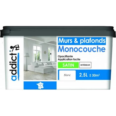 Pintura acrílica blanca satinada para paredes y techos, 2,5 L