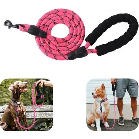 Laisse pour chien Corde de promenade réfléchissante Laisse en nylon Renforcée (rose, 200 x 1,2 cm) (1/5)