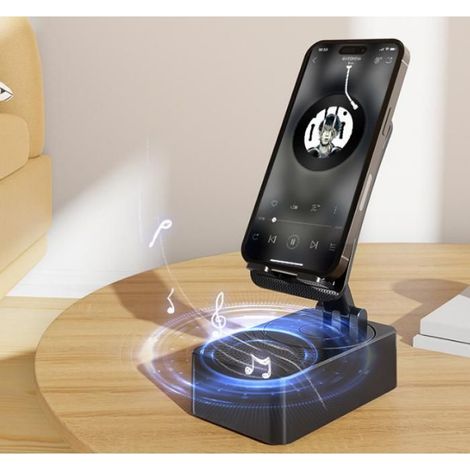Support pour téléphone portable et tablette, haut-parleur trois en un, rotatif et pliable, haut-parleur Bluetooth (1/4)
