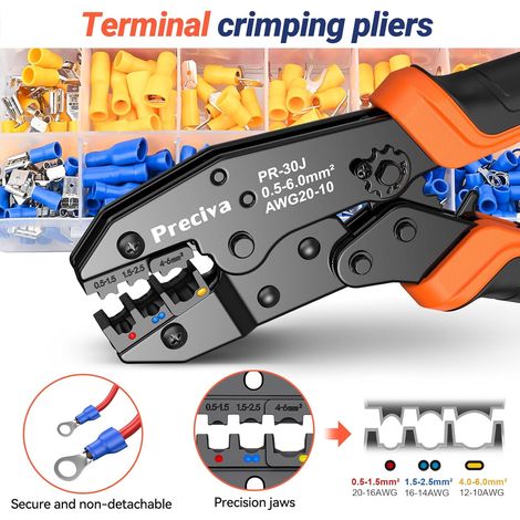 Pince à Sertir Preciva, 0.5-6mm², 18 Types, 400pcs Cosses Electriques, AWG20-10, Isolées pour Réparations Électriques